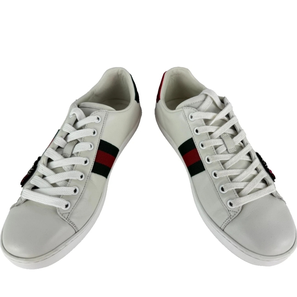 Gucci Auth Women  8.5 US 38.5 EU White Leather Web Arrow Ace Sneakers Shoes - Picture 6 of 9